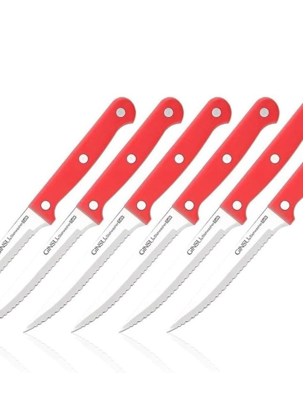 Red Serrated Steak Knife Set - 6 Piece